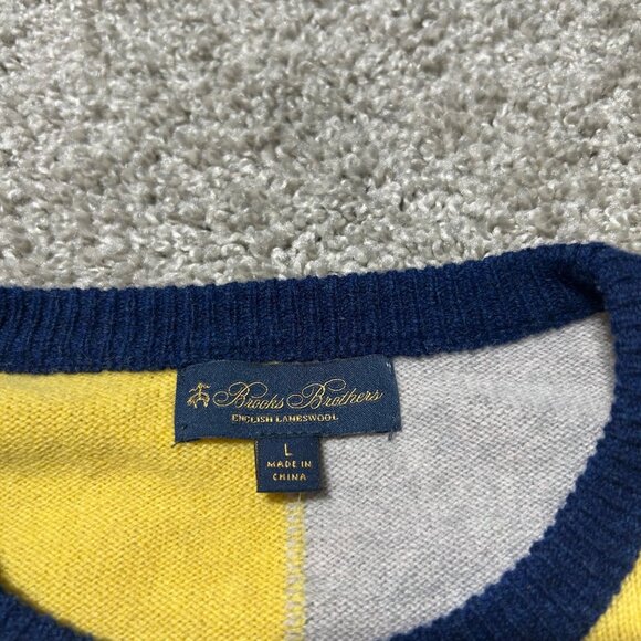 Brooks Brothers Mens Sz L English Lambswool Multicolor Patchwork Sweater - Picture 5 of 9